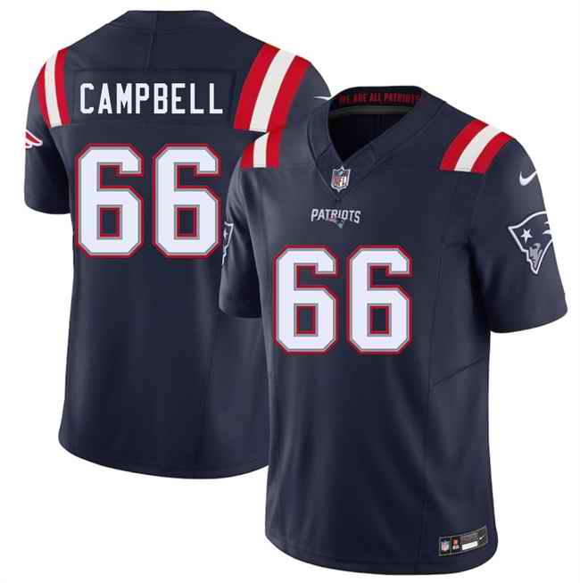 Men's New England Patriots #66 Will Campbell Navy 2025 F.U.S.E. Vapor Limited Stitched Football Jersey
